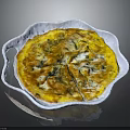 Sliced Omelette With Fresh Green Vegetables On White Plate Dark Background